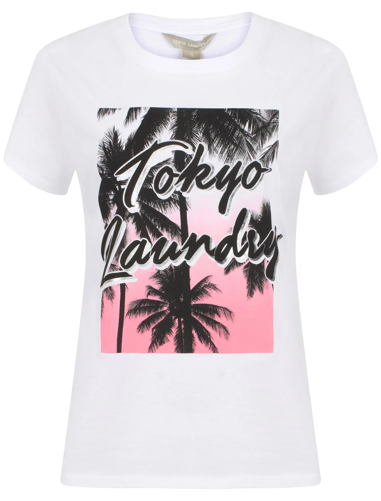 Womens Motif Cotton Crew Neck T-Shirt In White - Tokyo Laundry