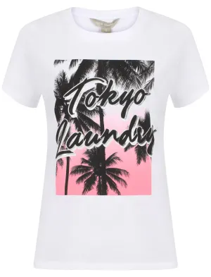 Womens Motif Cotton Crew Neck T-Shirt In White - Tokyo Laundry