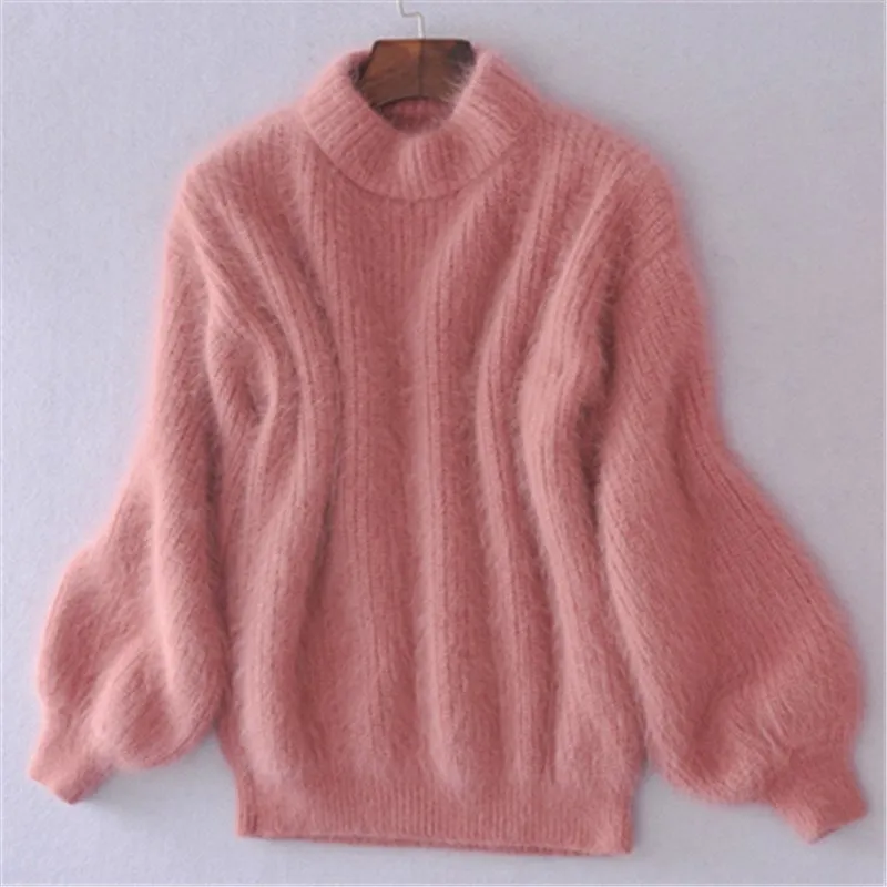 Women's Pink Loose Oversized Cashmere Turtleneck Jumper in Solid Colour | Ideal for Autumn/Winter